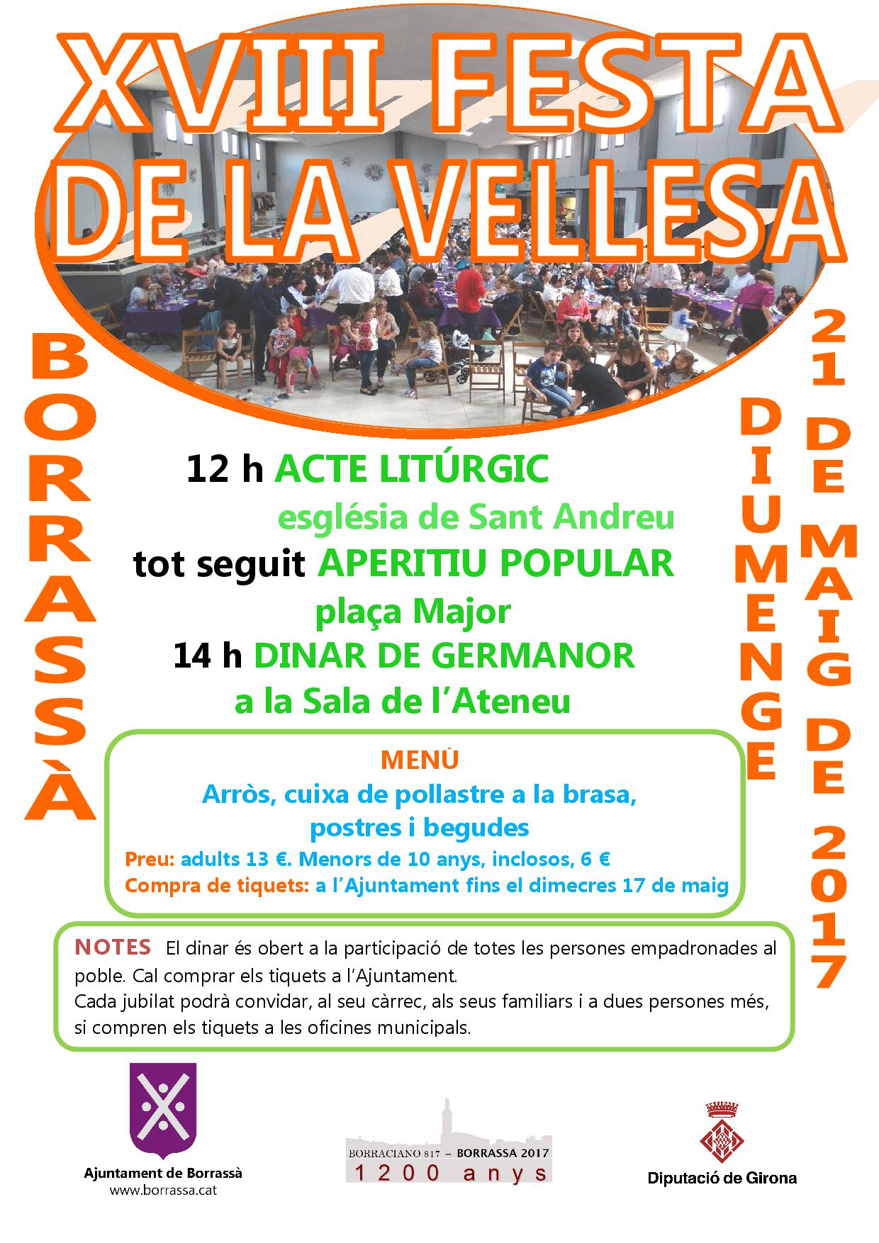 Borrassà homenatjarà les persones més grans que viuen al poble el proper diumenge 21 de maig, en el marc de la divuitena edició de la Festa de la Vellesa.